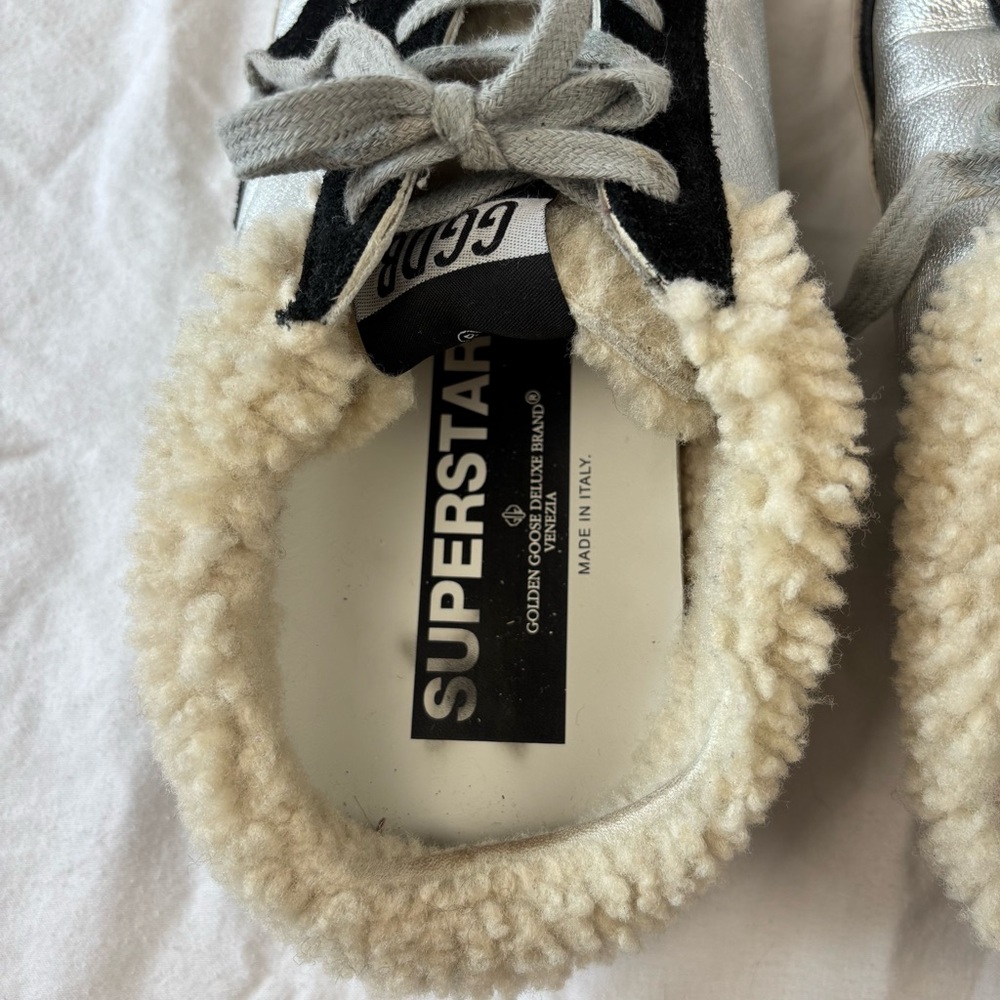 SOLD Golden Goose Sabot Super Star Slip on Shearling Sneaker Silver size 39 - Picture 12 of 15